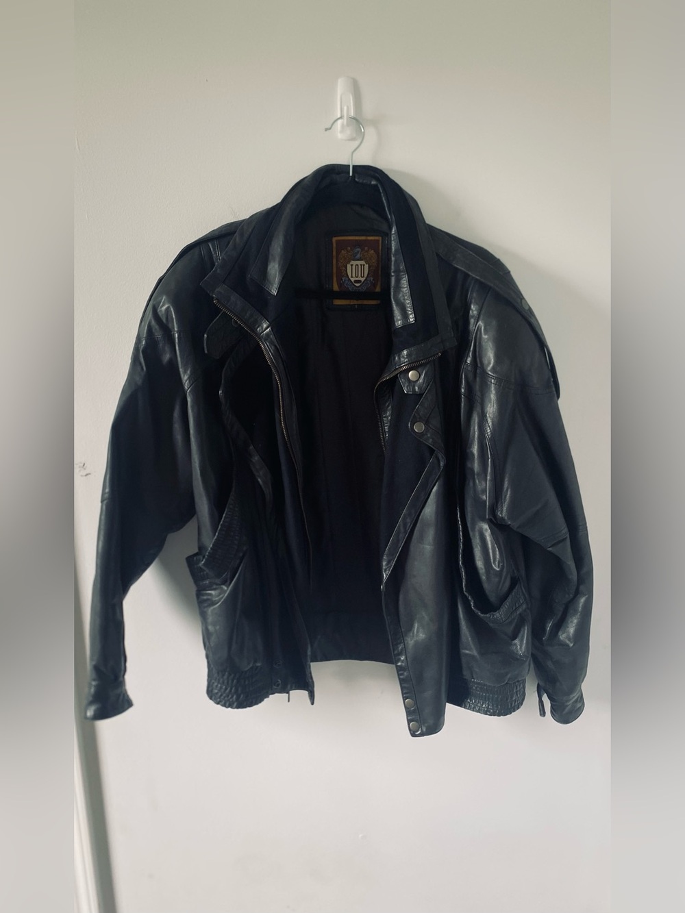 Vintage I.O.U. Leather Collection Aviator Jacket Black Moto Oversized As-Is Flaw